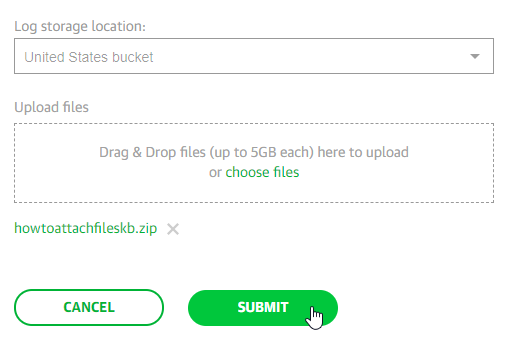 Screenshot showing that a file has been uploaded to the page and that the Submit button is now green, the mouse cursor is shown hoevering over the Submit button.