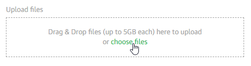 Screenshot showing the Upload Files section of the page, specifically the mouse is shown hovering over the "choose files" option.