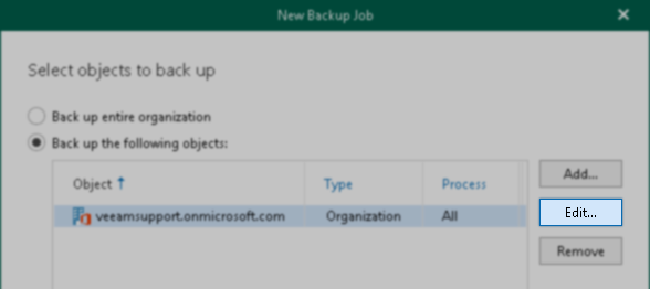 Select the added organization and click Edit.
