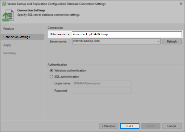 Specify temporary DB