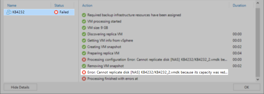 Note the VM and the disk path shown in the error