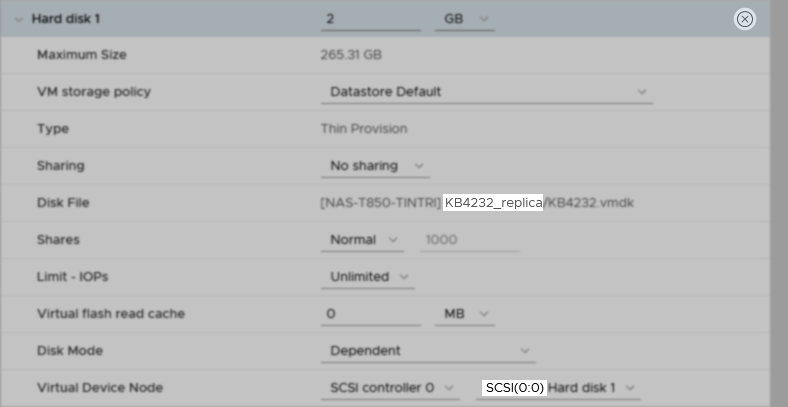 Identify the disk with the same SCSI node and remove it from the replica