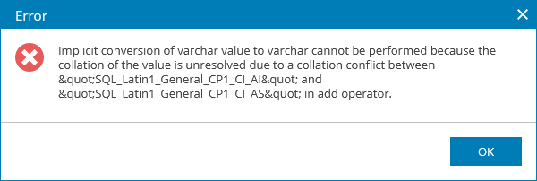 Screenshot of collation error