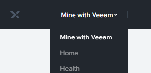Screenshot showing the Prism dropdown box where the Mine with Veeam entry is present