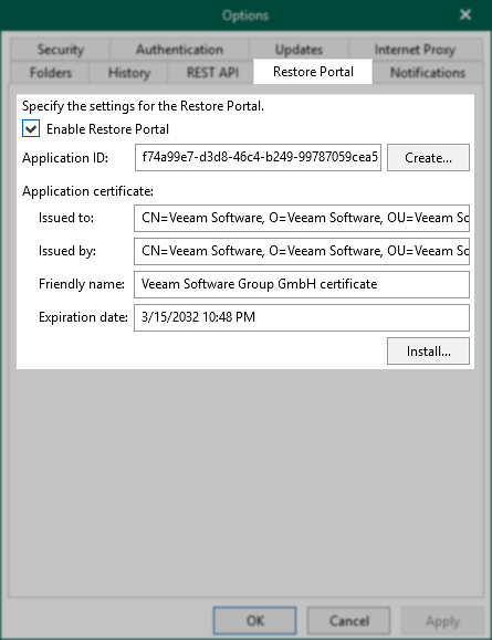 Restore Portal settings