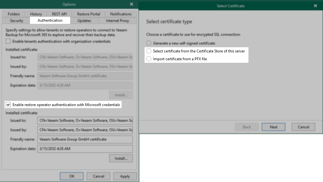 Authentication settings