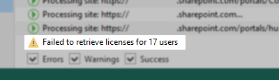 Failed to retrieve licenses for xx users.