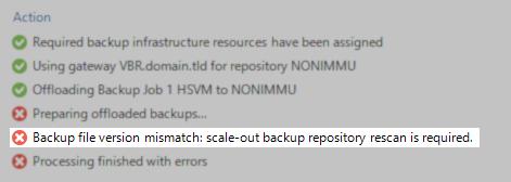 Error: Backup file version mismatch: scale-out backup repository rescan is required.  