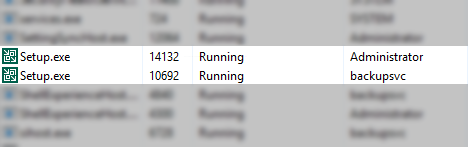 Task Manager Example of Two different users attempting to launch setup.exe