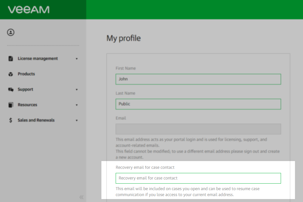 Screenshot of My Account settings