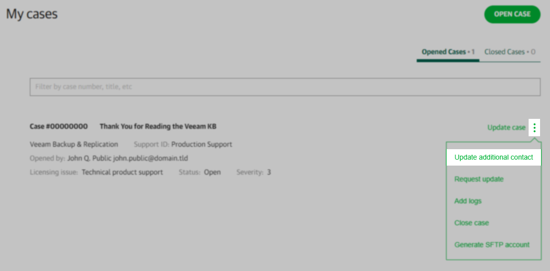 Add to existing case screenshot