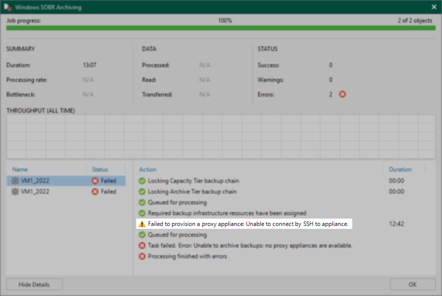 Failed to provision a proxy appliance: Unable to connect by SSH to Appliance.