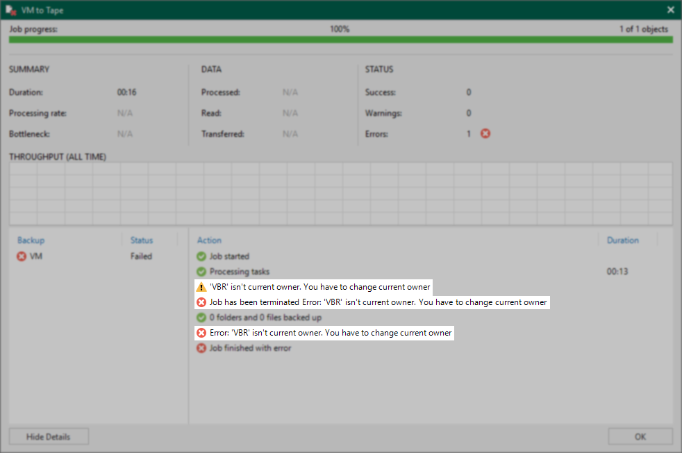 Screenshot of tap job failing with above error.