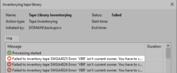 Screenshot of Inventory task failing with above error