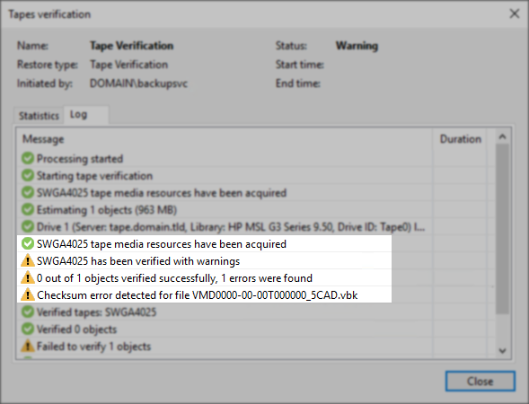 Screenshot of Verification warning.