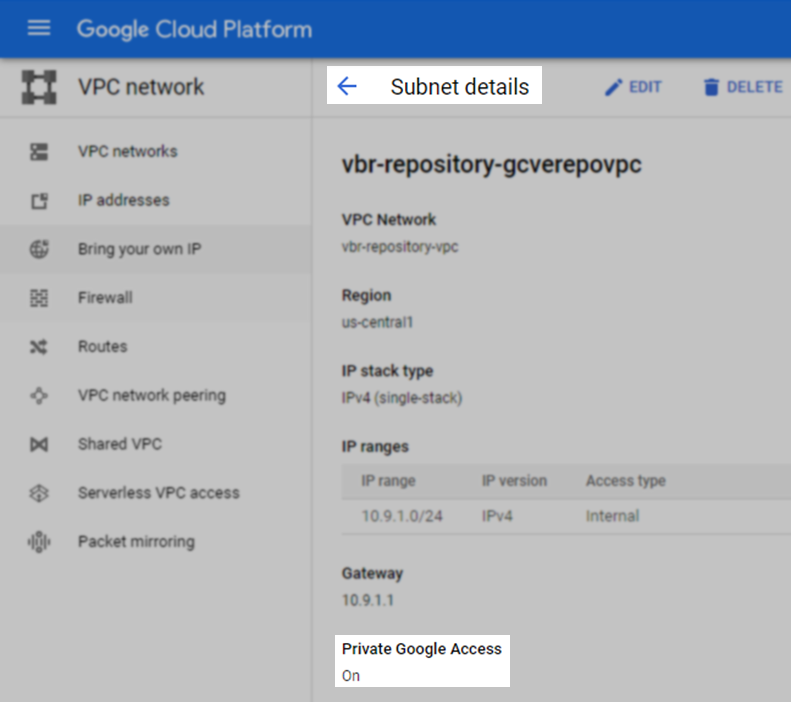 Enable Private Google Access