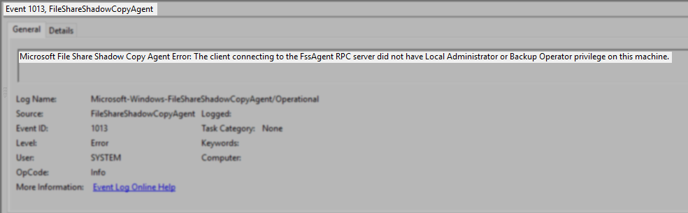 VSS Event Error