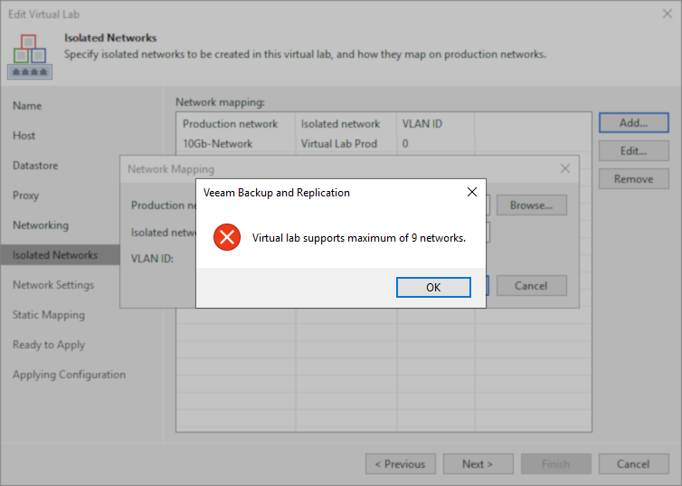 Add isolated network error