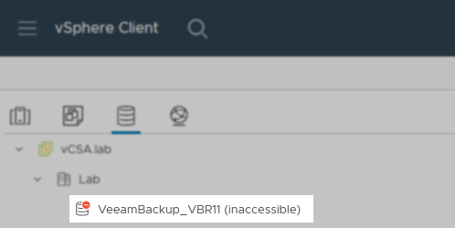 Screenshot of Inaccessible Datastore