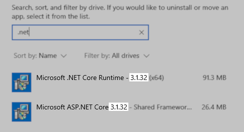 .net v3.1.32 installed