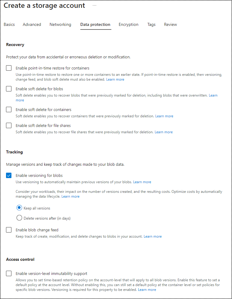 Storage Account Setting