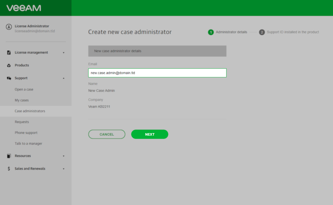 Enter Case Admin Email