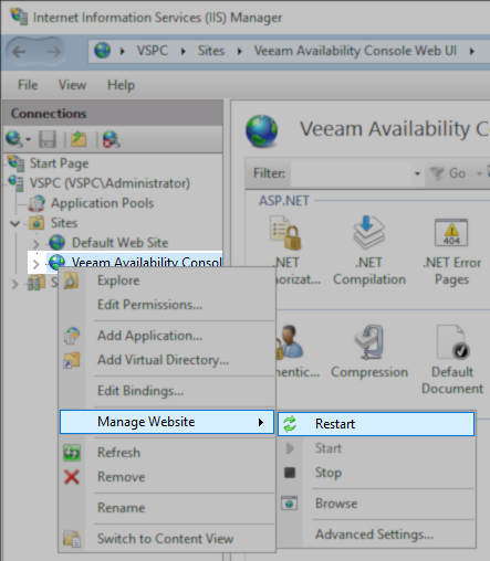 restart VSPC web site