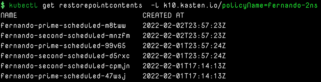 get restorepointcontents