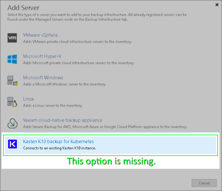 Missing Option