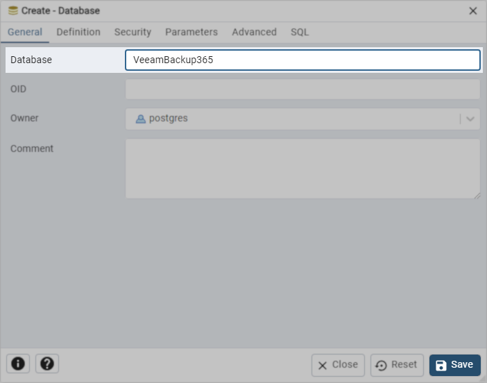 create database name