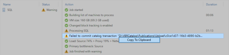 Copy Job Warning