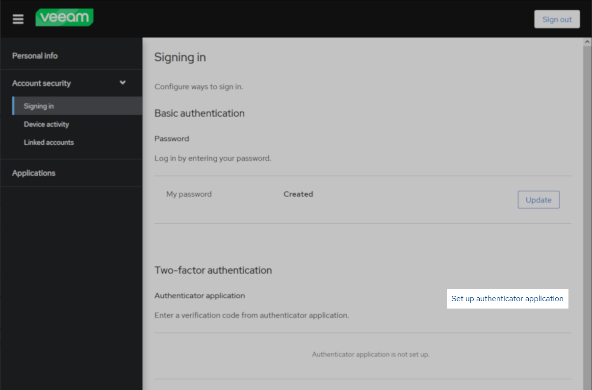 Set up MFA link
