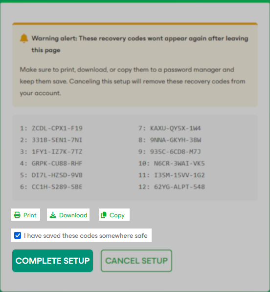 Recovery Codes