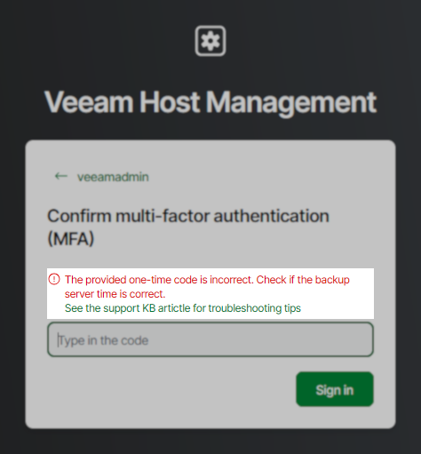Screenshot showing a failed attempt to sign in using an MFA TOTP code. The error discussed is highlighted.