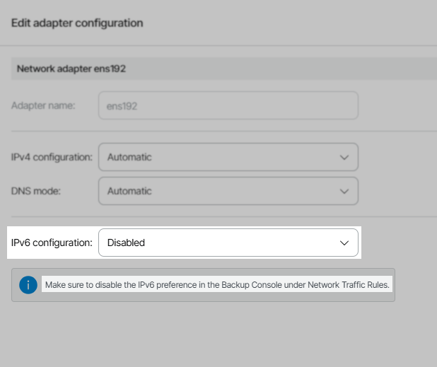 Screenshot host management console settings.