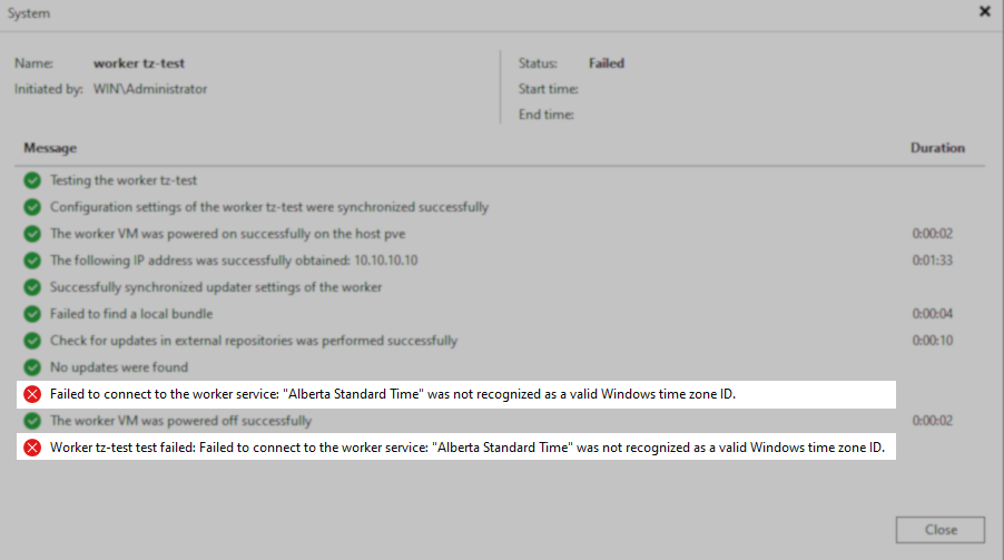 Example of error in console