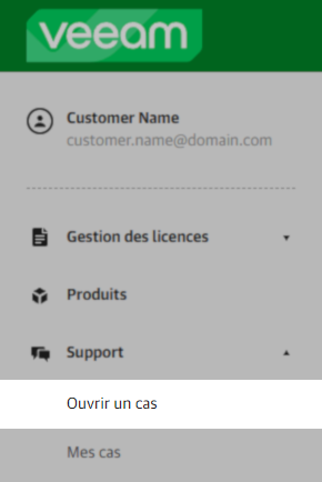 option de menu pour ouvrir un cas