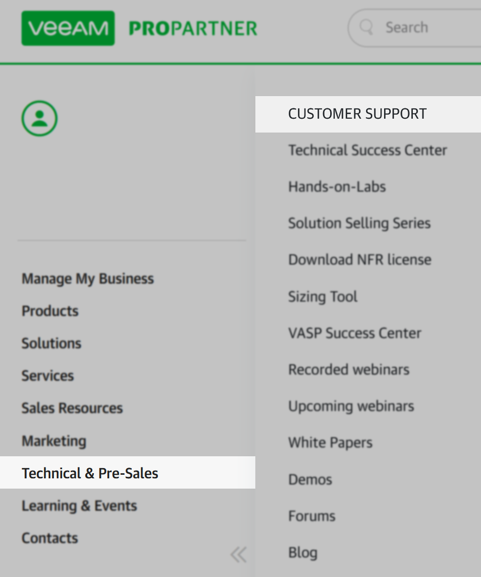 Support Menu Option