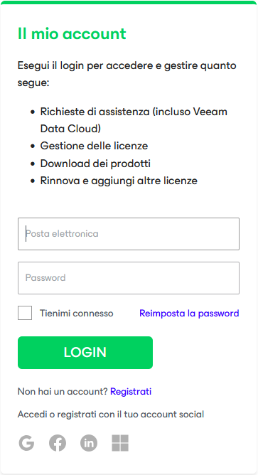 Esegui il login per accedere al tuo account