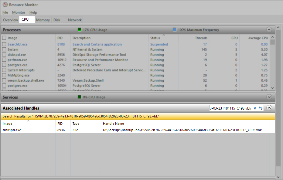 Resource Monitor Handle Search